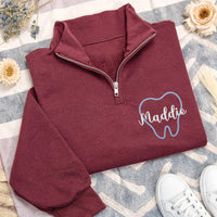 Personalized Dental Quarter Zip Sweatshirt, Custom Dental Hygienist Pullover, Dental Assistant Office Wear, Dentist Gift for Her