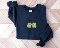 Cute Frog Embroidered Sweatshirt, Frog Kisses Hoodie, Funny Frog Shirt, Cute Frog Long Sleeve Shirt, Whimsical Frog Lover Gift