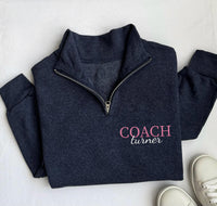 Embroidered Protected By Dog Quarter Zip Sweatshirt, Personalized Pregnancy Announcement Pullover, New Baby Gift, Dog Lover Zip