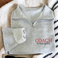 Embroidered Protected By Dog Quarter Zip Sweatshirt, Personalized Pregnancy Announcement Pullover, New Baby Gift, Dog Lover Zip