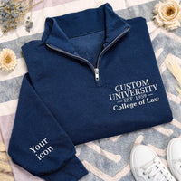 Custom College Quarter Zip Sweatshirt, Embroidered School Degree Pullover, Alumni Graduation Gift, Personalized University Zip