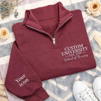 Custom College Quarter Zip Sweatshirt, Embroidered School Degree Pullover, Alumni Graduation Gift, Personalized University Zip