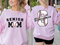 Senior Baseball Mom Sweatshirt, Custom Baseball Mom Shirt, Personalized Baseball Mom Tee, Class of 2026 Shirt, Baseball Gifts, Front Back