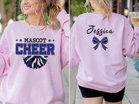 Custom Cheer Sweatshirt, Cheer Blue and White Sweatshirt, Cheer Squad Tee, Megaphone Cheer Shirt, Cheer Mom with Name Shirt, Cheer Gifts, Front Back