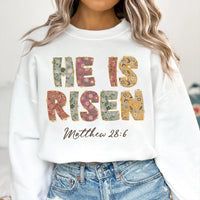 Floral He Is Risen Shirt, Matthew 28:6 Easter Shirt, Retro Easter Doodle Tee, Christian Easter Shirt, Unisex Bible Verse Shirt, Easter Gifts