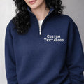 Custom Embroidery Quarter Zip Sweatshirt, Personalized Text or Logo Pullover, Unisex Zip Sweatshirt, Business Team Gift