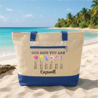 Custom Tote Bag with Zipper, God Says You Are Tote, Christian Personalized Tote, Faith Gift for Women, Scripture Canvas Travel Tote