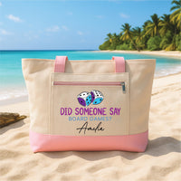 Custom Tote Bag with Zipper, Personalized Board Games Tote, Game Night Gift, Dice Design Tote Bag, Board Game Lover Canvas Bag