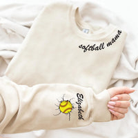Custom Softball Mom Sweatshirt, Personalized Softball Gift for Mom, Softball Mom Hoodie, Game Day Softball Sweater, Front Sleeve