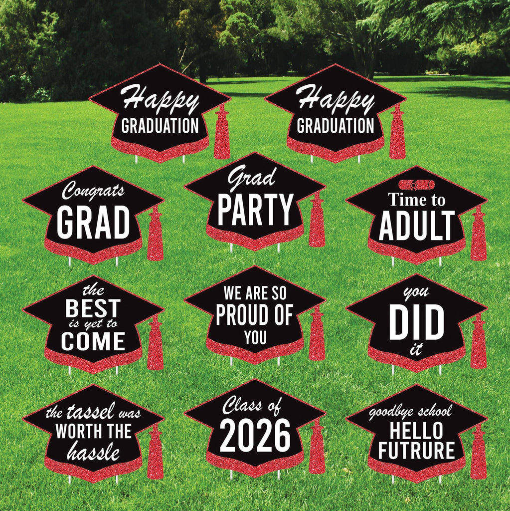 Grad Cap Signs Graduation Cap Yard Signs, Class of 2026 Lawn Decorations, Black and G ...