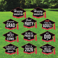 Graduation Cap Yard Signs, Class of 2026 Lawn Decorations, Black and Gold Grad Party Signs, Graduation 2026 Outdoor Yard Decor