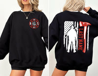 Custom Last Name Firefighter Sweatshirt, Personalized Fire Department Shirt, Firefighter Family Tee, Firehouse Pride Shirt, Front Back