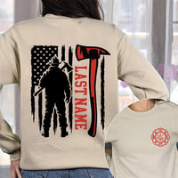 Custom Last Name Firefighter Sweatshirt, Personalized Fire Department Shirt, Firefighter Family Tee, Firehouse Pride Shirt, Front Back