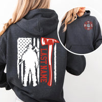 Custom Last Name Firefighter Sweatshirt, Personalized Fire Department Shirt, Firefighter Family Tee, Firehouse Pride Shirt, Front Back