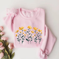 Yellow Floral Sweatshirt, Boho Flower Design Shirt, Cute Floral Tee, Retro Flower Shirt, Unisex Boho Floral Shirt, Flower Gifts, Gifts for Women
