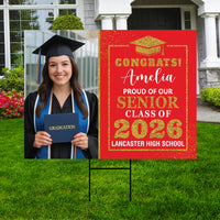 Personalized Graduation 2026 Yard Sign with Photo, Class of 2026 Senior Decor, High School, College Graduation Yard Sign with Metal H-Stake