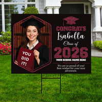 Personalized Graduation 2026 Yard Sign with Photo, Class of 2026 Senior Decor, High School, College Graduation Yard Sign with Metal H-Stake
