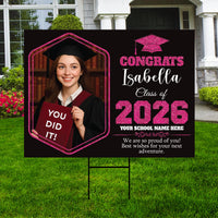 Personalized Graduation 2026 Yard Sign with Photo, Class of 2026 Senior Decor, High School, College Graduation Yard Sign with Metal H-Stake