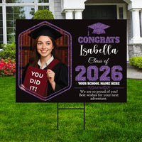 Personalized Graduation 2026 Yard Sign with Photo, Class of 2026 Senior Decor, High School, College Graduation Yard Sign with Metal H-Stake
