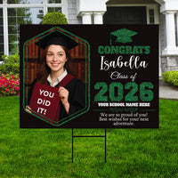 Personalized Graduation 2026 Yard Sign with Photo, Class of 2026 Senior Decor, High School, College Graduation Yard Sign with Metal H-Stake
