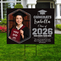 Personalized Graduation 2026 Yard Sign with Photo, Class of 2026 Senior Decor, High School, College Graduation Yard Sign with Metal H-Stake