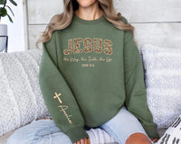 Custom Christian Jesus Sweatshirt, Leopard Print Bible Verse Shirt, Jesus Loves You Tee, The Way The Truth The Life Shirt, Front Sleeve