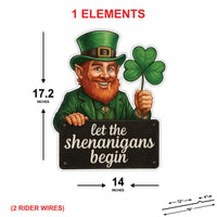 Let The Shenanigans Begin Yard Sign, St Patrick’s Day Leprechaun Lawn Decor, Irish Shamrock Outdoor Decoration with Stakes