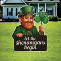 Let The Shenanigans Begin Yard Sign, St Patrick’s Day Leprechaun Lawn Decor, Irish Shamrock Outdoor Decoration with Stakes