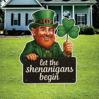 Let The Shenanigans Begin Yard Sign, St Patrick’s Day Leprechaun Lawn Decor, Irish Shamrock Outdoor Decoration with Stakes