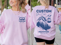 Custom Skiing With Name Sweatshirt, Matching Family Ski Trip Shirt, Personalized Ski Social Club Tee, Bachelorette Trip Shirt, Front Back