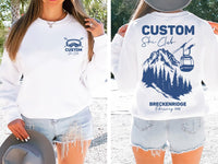 Custom Skiing With Name Sweatshirt, Matching Family Ski Trip Shirt, Personalized Ski Social Club Tee, Bachelorette Trip Shirt, Front Back