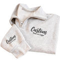 Embroidered Custom Logo Quarter Zip Sweatshirt, Personalized Team Business Pullover, Bridal Party Event Unisex Embroidered Gift