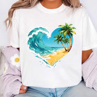 Heart Shaped Ocean Beach Shirt, Palm Tree Vacation Shirt, Tropical Beach Lover Tee, Summer Coastal Shirt, Unisex Beach Vacation Shirt
