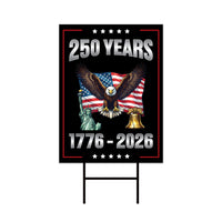 250 Years American Yard Sign, Patriotic 250th Anniversary Lawn Decor, Celebrate Independence Liberty National Pride Sign with Metal H-Stake