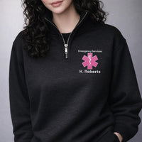EMT EMS Quarter Zip Sweatshirt, Rescue Emergency Response Pullover, Star of Life Work Zip, Firefighter Medic Gift, First Responder