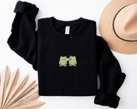 Cute Frog Embroidered Sweatshirt, Frog Kisses Hoodie, Funny Frog Shirt, Cute Frog Long Sleeve Shirt, Whimsical Frog Lover Gift