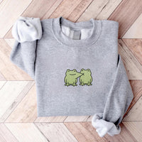 Cute Frog Embroidered Sweatshirt, Frog Kisses Hoodie, Funny Frog Shirt, Cute Frog Long Sleeve Shirt, Whimsical Frog Lover Gift