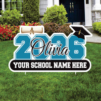 Personalized Graduation 2026 Yard Sign, Custom Name & School Name Yard Decor, Class of 2026 Outdoor Graduation Lawn Sign with Stakes