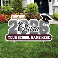 Personalized Graduation 2026 Yard Sign, Custom Name & School Name Yard Decor, Class of 2026 Outdoor Graduation Lawn Sign with Stakes