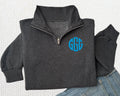 Embroidered Monogram Quarter Zip Sweatshirt, Personalized Custom Pullover, Unisex Quarter Zip Sweater, Custom Name Gift Idea