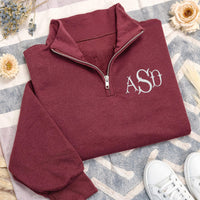 Embroidered Monogram Quarter Zip Sweatshirt, Personalized Custom Pullover, Unisex Quarter Zip Sweater, Custom Name Gift Idea