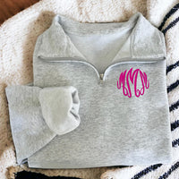 Embroidered Monogram Quarter Zip Sweatshirt, Personalized Custom Pullover, Unisex Quarter Zip Sweater, Custom Name Gift Idea