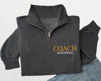 Embroidered Protected By Dog Quarter Zip Sweatshirt, Personalized Pregnancy Announcement Pullover, New Baby Gift, Dog Lover Zip