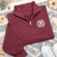 Personalized Monogram Embroidered Quarter Zip Sweatshirt, Custom Monogram Pullover Gift, Monogrammed Quarter Zip Sweater Gift