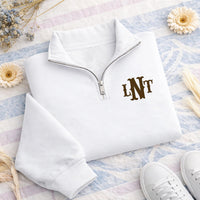 Personalized Monogram Embroidered Quarter Zip Sweatshirt, Custom Monogram Pullover Gift, Monogrammed Quarter Zip Sweater Gift