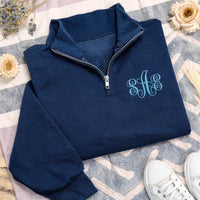 Personalized Monogram Embroidered Quarter Zip Sweatshirt, Custom Monogram Pullover Gift, Monogrammed Quarter Zip Sweater Gift