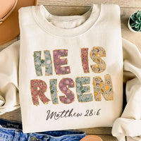 Floral He Is Risen Shirt, Matthew 28:6 Easter Shirt, Retro Easter Doodle Tee, Christian Easter Shirt, Unisex Bible Verse Shirt, Easter Gifts