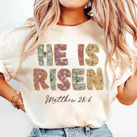 Floral He Is Risen Shirt, Matthew 28:6 Easter Shirt, Retro Easter Doodle Tee, Christian Easter Shirt, Unisex Bible Verse Shirt, Easter Gifts