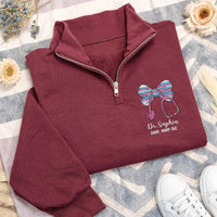Labor and Delivery Nurse Embroidered Quarter Zip Sweatshirt, Personalized RN NICU CNA Tech Zip Pullover, Custom Nurse Gift for Mom Baby Team