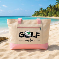 Custom Tote Bag with Zipper, Personalized Golf Tote, Custom Name Golf Lover Gift, Women’s Golf Canvas Bag, Beach Travel Sports Tote